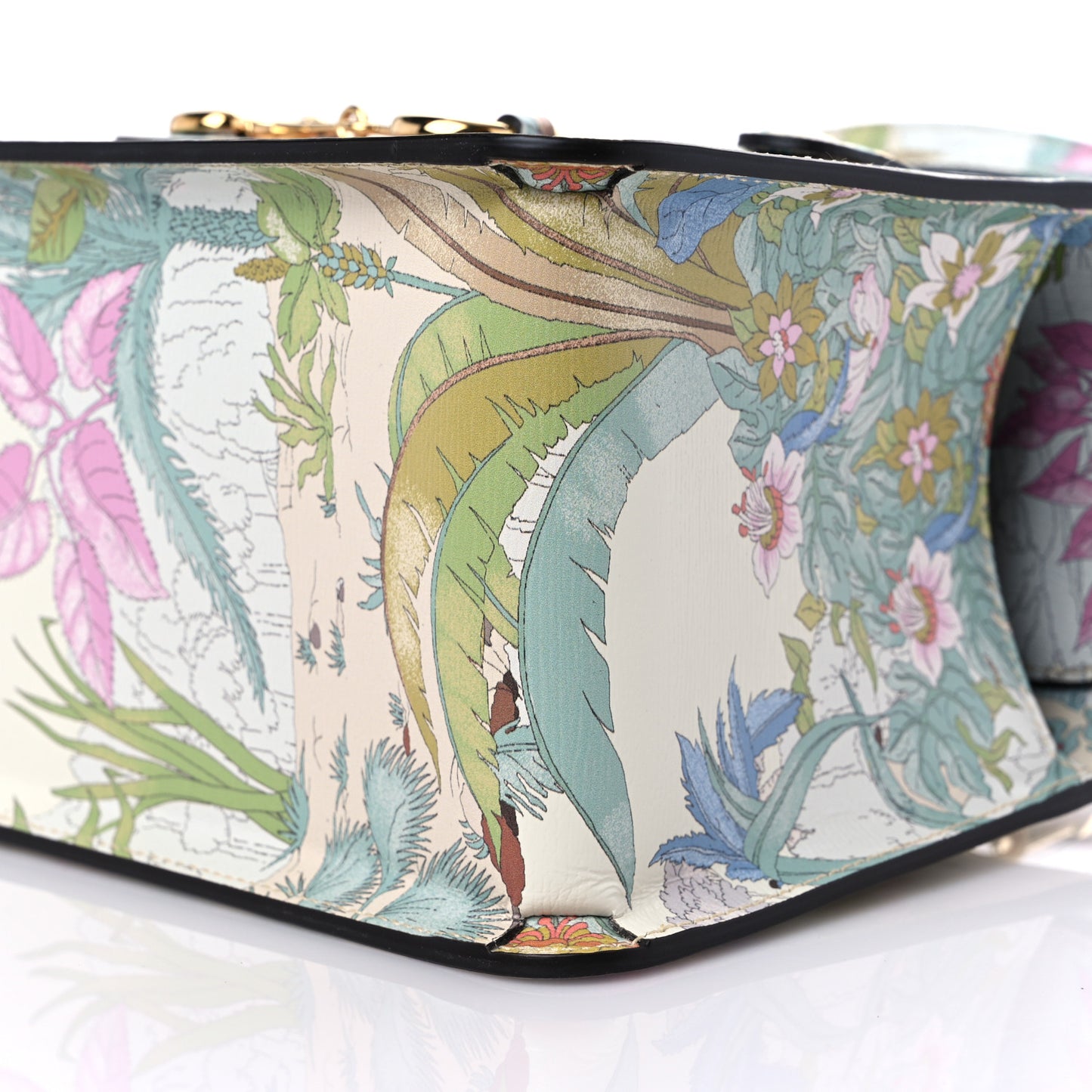 New Shangai Calfskin Tiger Savanah Mini Horsebit 1955 Foldover Top Handle Bag Chalky White Multicolor