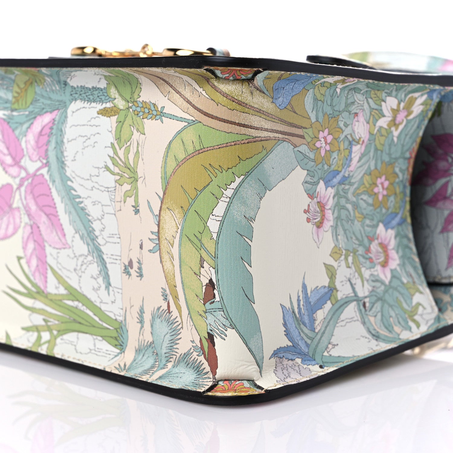 Gucci New Shangai Calfskin Tiger Savanah Mini Horsebit 1955 Foldover Top Handle Bag Chalky White Multicolor 9 of 10