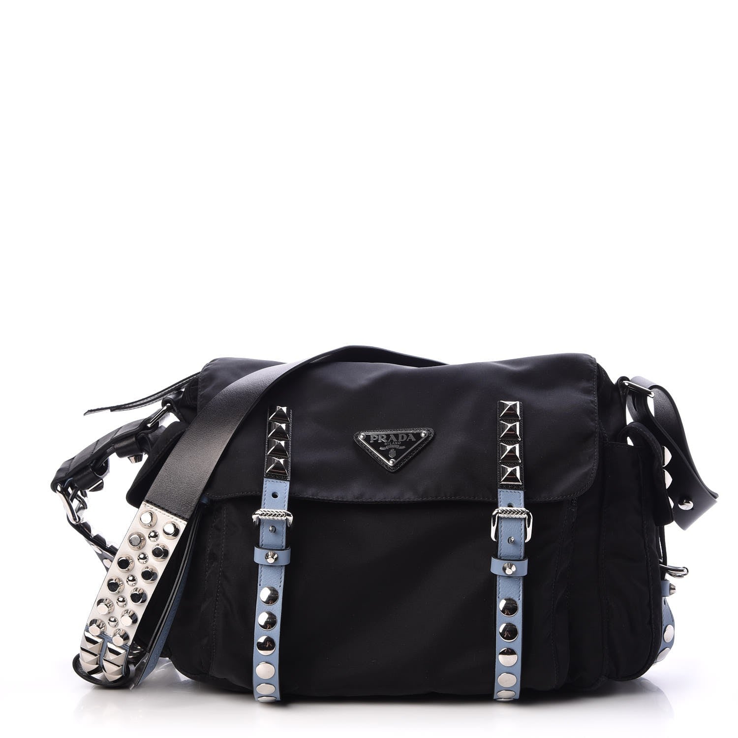 Prada Nylon New Vela Studded Messenger Black Astrale 1 of 7