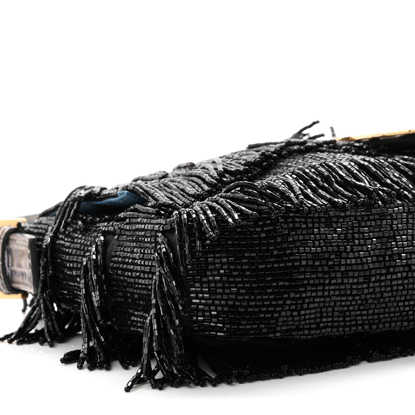 Iridescent Lizard Beaded Fringe Baguette Black