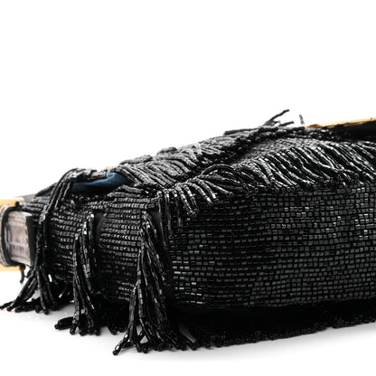 Fendi Iridescent Lizard Beaded Fringe Baguette Black 8 of 9