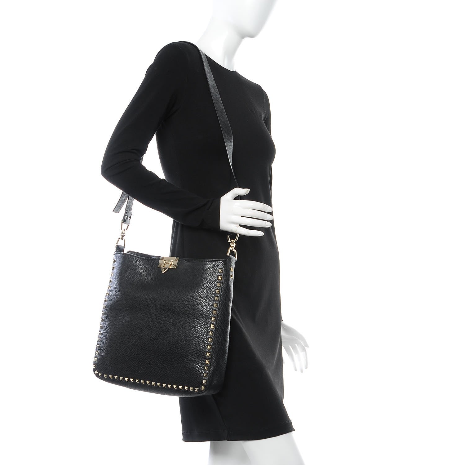 Valentino Garavani Pebbled Calfskin Large Rockstud Flip-Lock Messenger Bag Black 2 of 9