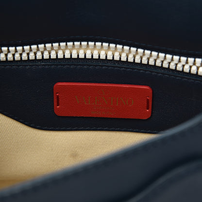 Valentino Garavani Vitello Colorblock Large Free Rockstud Halfmoon Saddle Bag Marine White 6 of 17