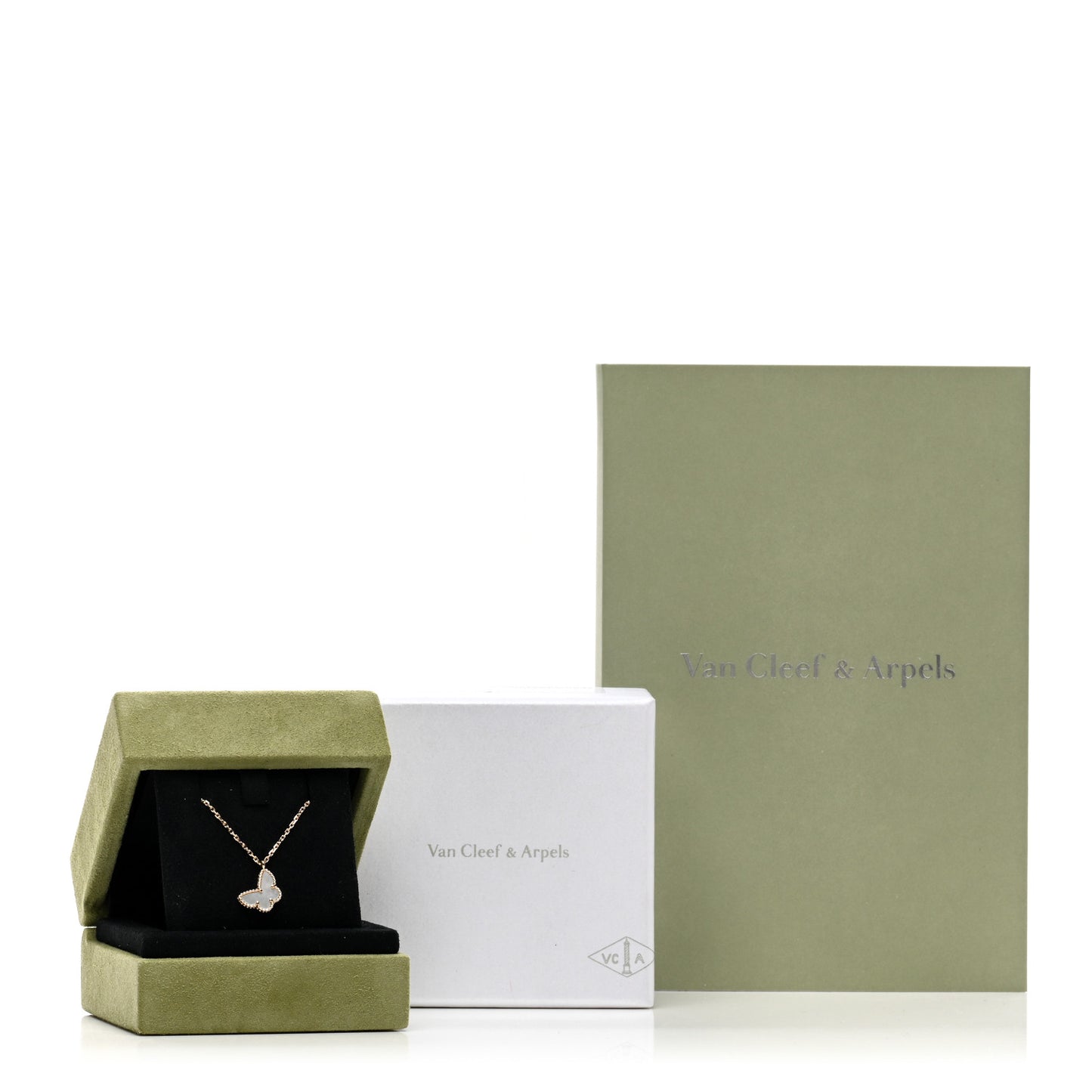 18K Yellow Gold Mother of Pearl Sweet Alhambra Butterfly Pendant Necklace