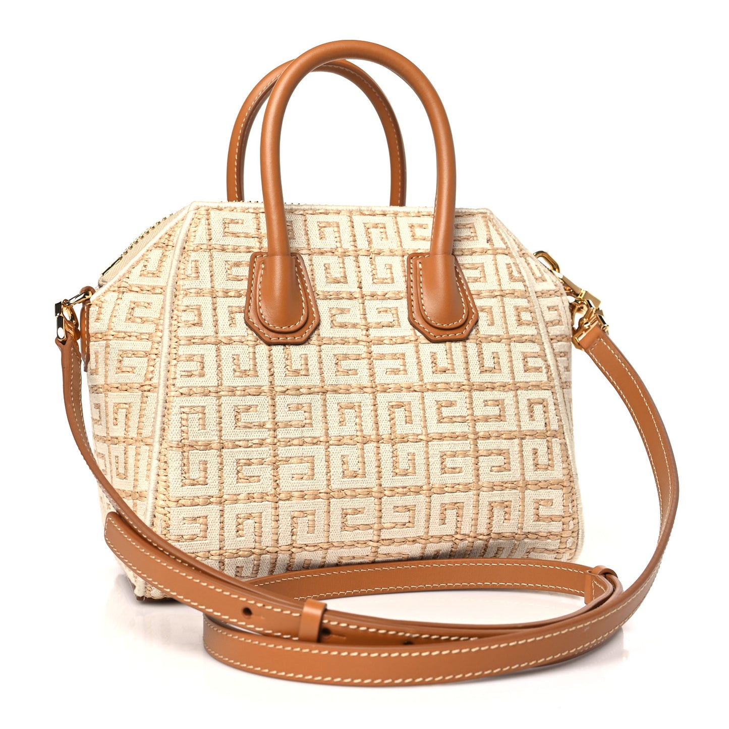 Raffia Jacquard Fabric 4G Mini Antigona Beige