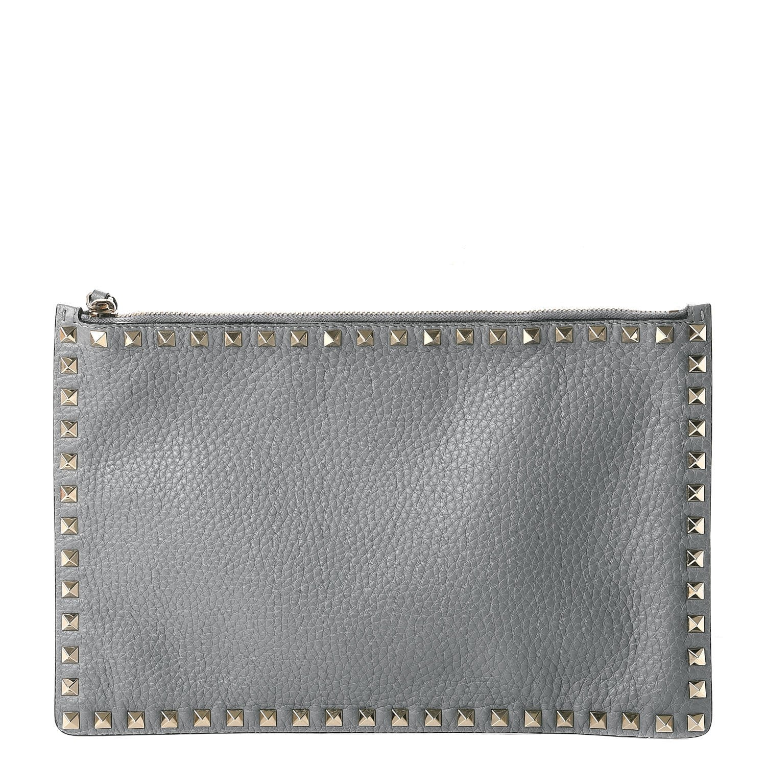 Valentino Garavani Pebbled Calfskin Large Rockstud Zip Pouch Light Stone 1 of 8