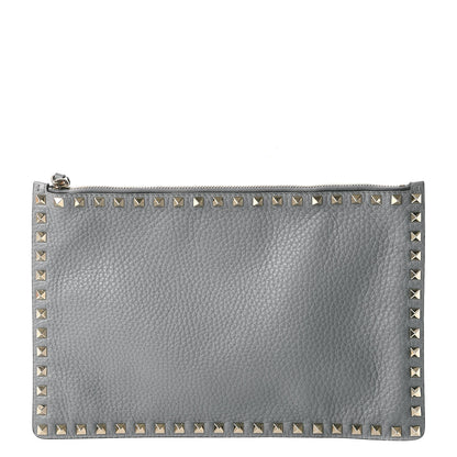 Valentino Garavani Pebbled Calfskin Large Rockstud Zip Pouch Light Stone 1 of 8