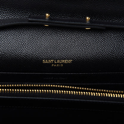 Saint Laurent Grain De Poudre Matelasse Chevron Monogram Chain Wallet Black 6 of 8