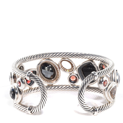David Yurman Sterling Silver 18k Gold Pave Diamond Hematine Mosaic Cuff 3 of 5