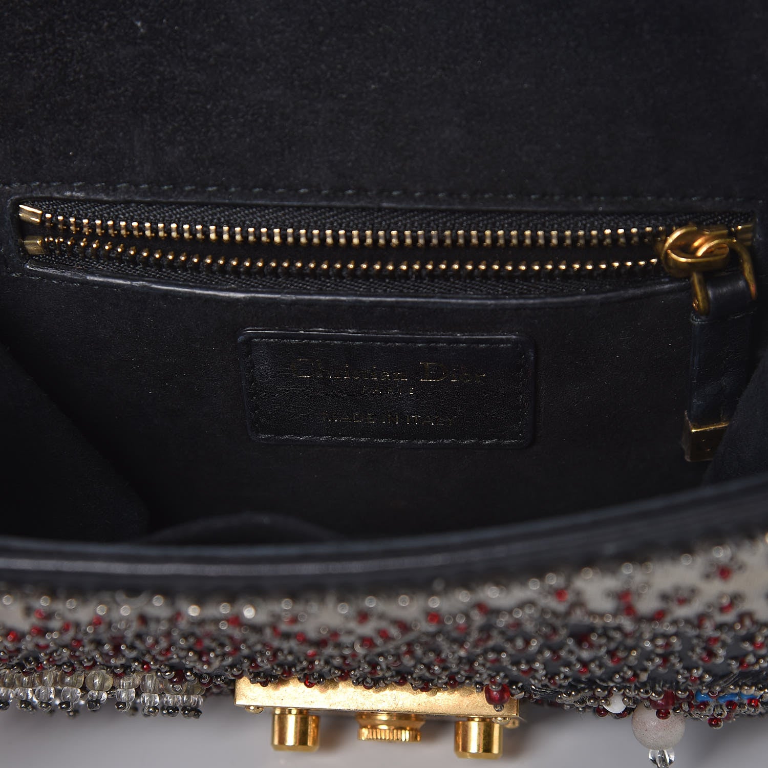 Christian Dior Calfskin Beaded Mini Dioraddict Flap Bag Black 6 of 13