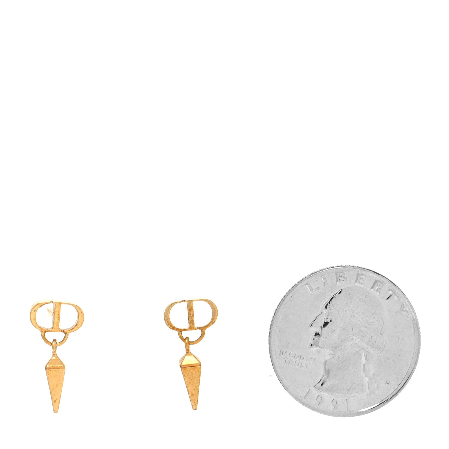 Christian Dior Metal CD Dangle Earrings Gold 2 of 4