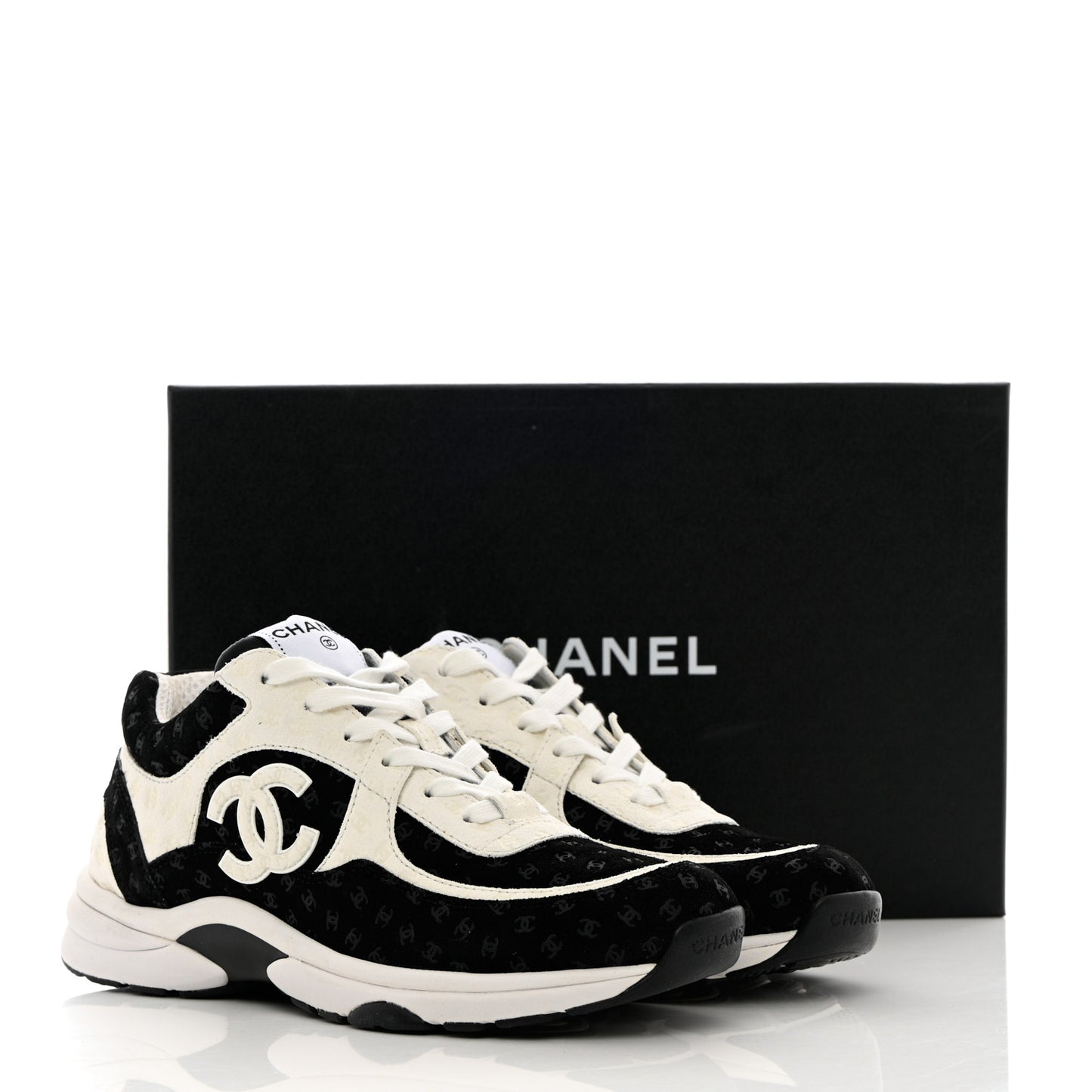 Nylon Suede Calfskin Printed CC Sneakers 39.5 White Black