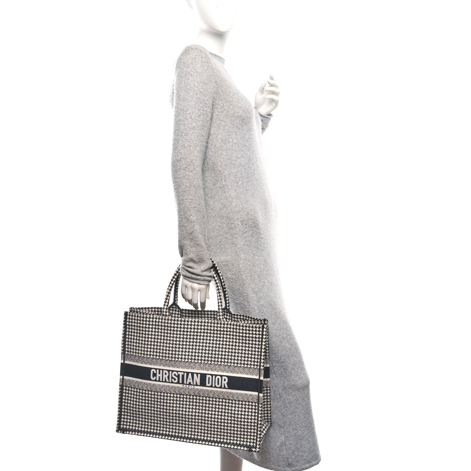 Christian Dior Canvas Houndstooth Embroidered Book Tote Black White 2 of 11