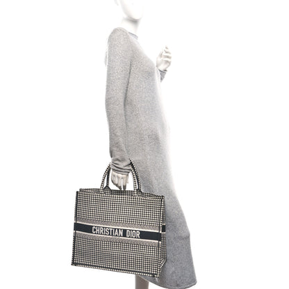 Christian Dior Canvas Houndstooth Embroidered Book Tote Black White 2 of 11