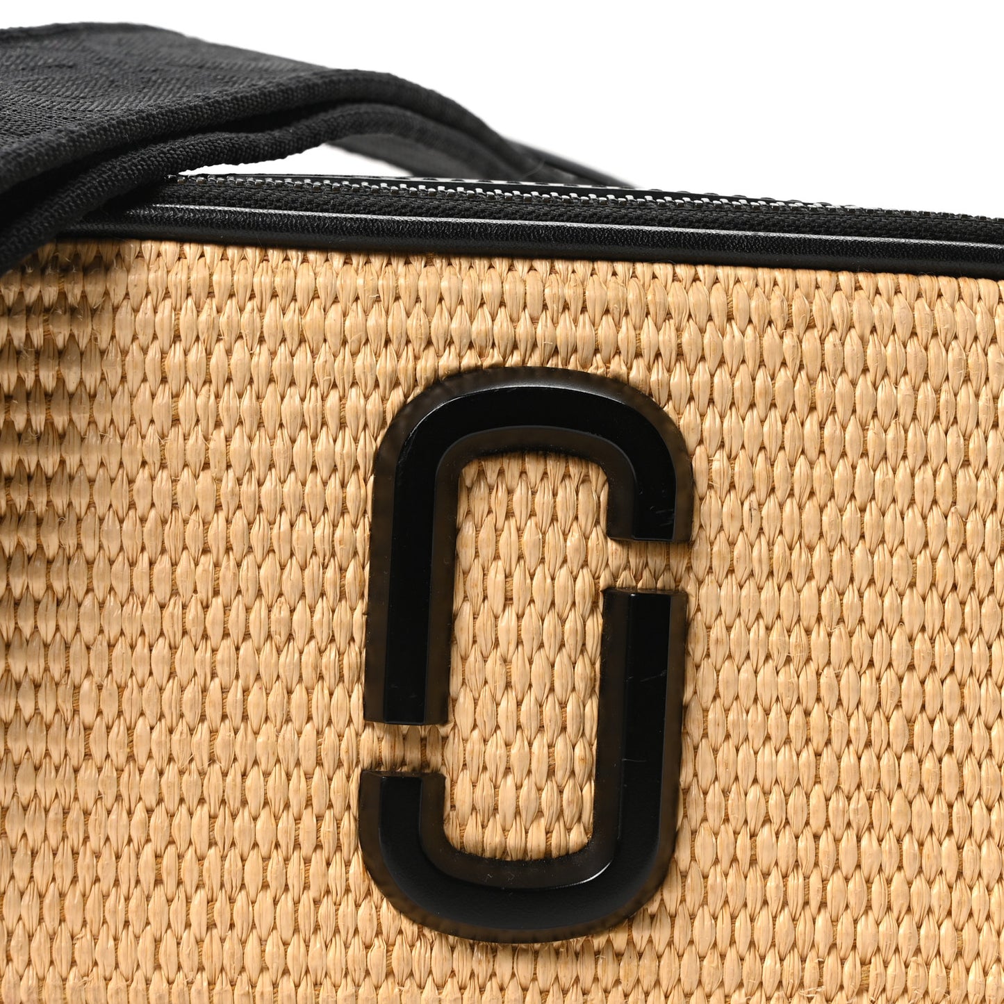 Calfskin Woven Straw Small Snapshot Camera Bag Beige