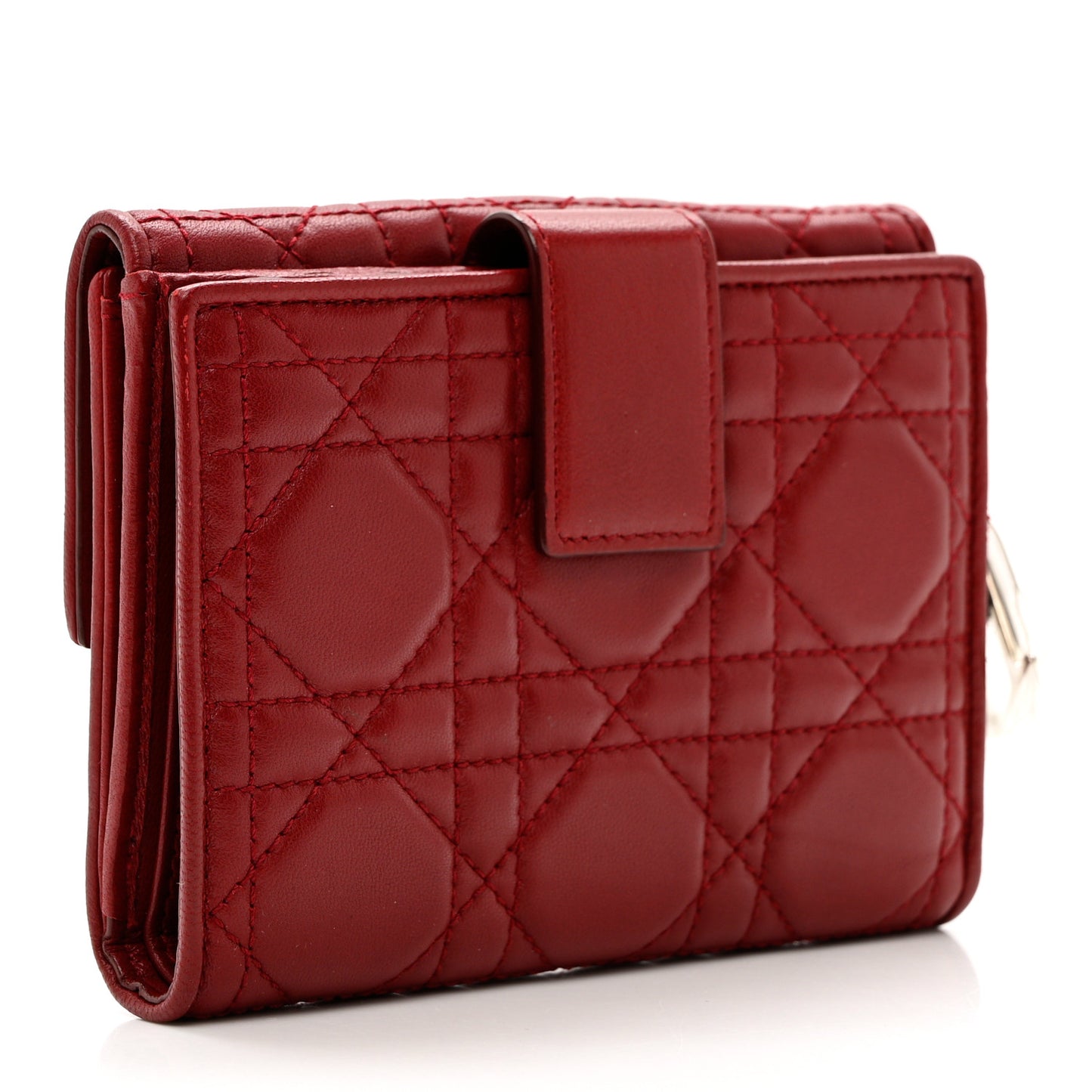 Lambskin Cannage Lady Dior Compact Wallet Red