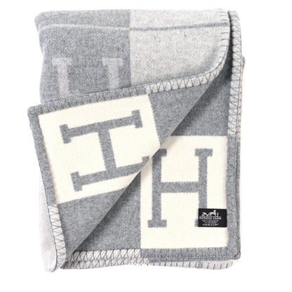 Hermes Wool Cashmere Avalon III Blanket Ecru Gris Clair 2 of 3