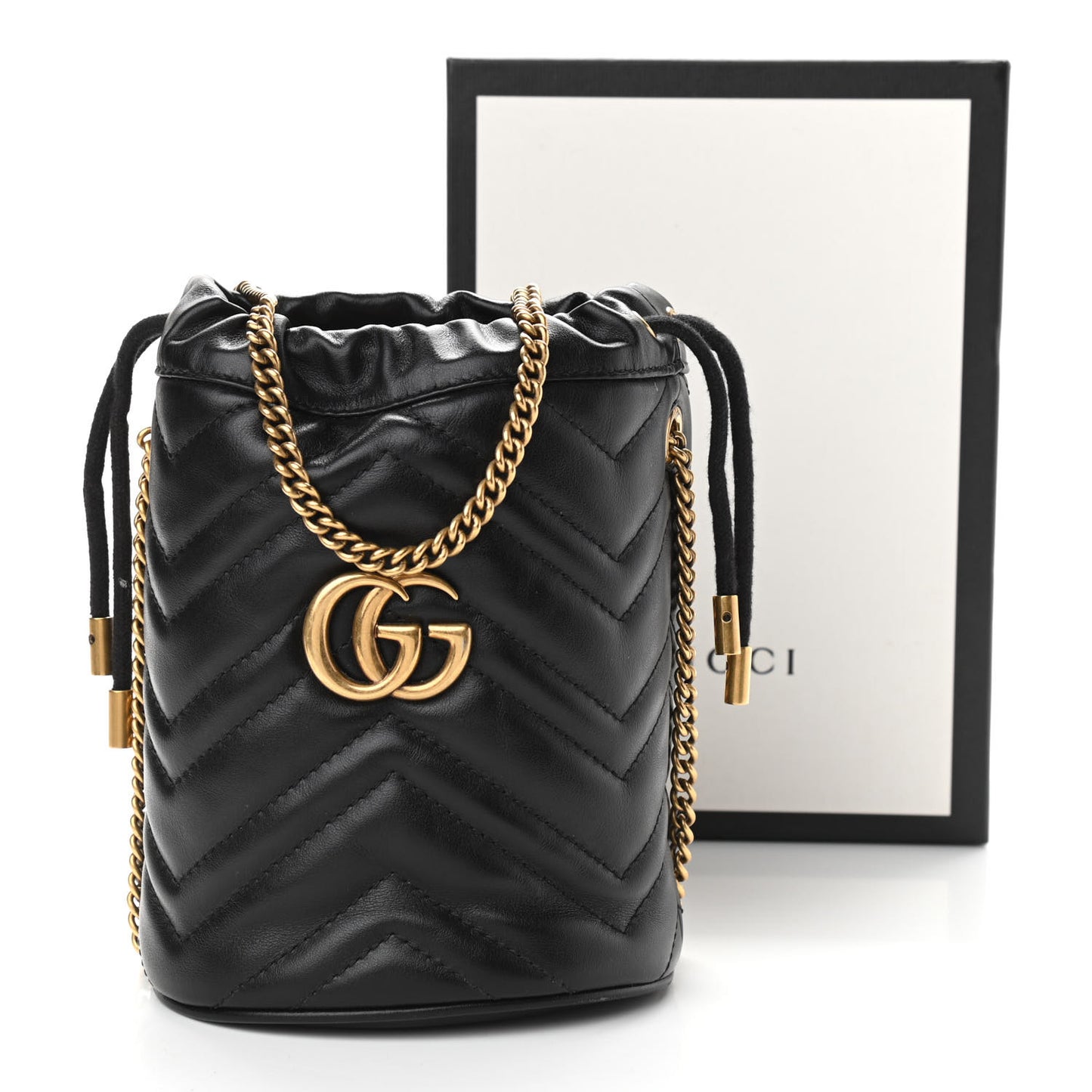 Calfskin Matelasse Mini GG Marmont 2.0 Bucket Bag Black