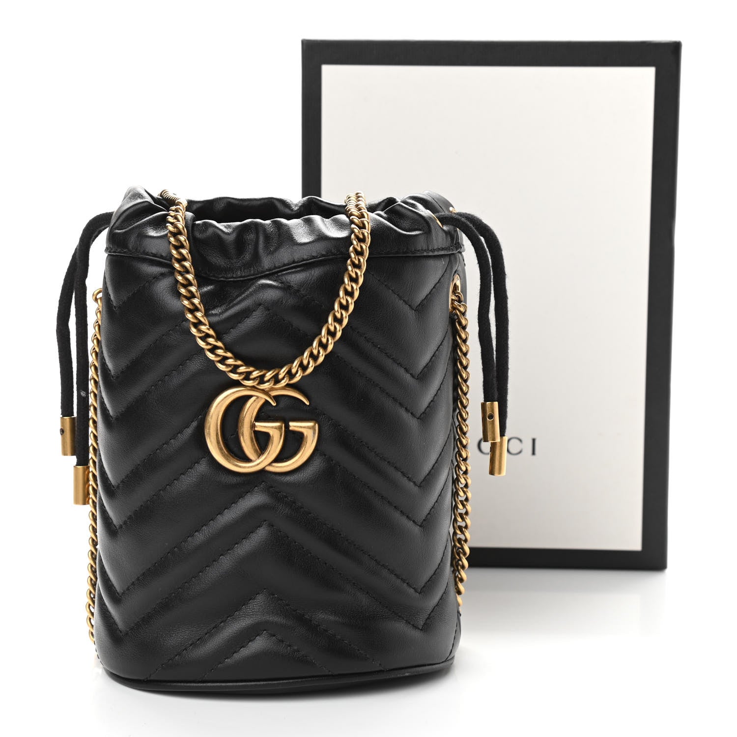 Gucci Calfskin Matelasse Mini GG Marmont 2.0 Bucket Bag Black 12 of 12