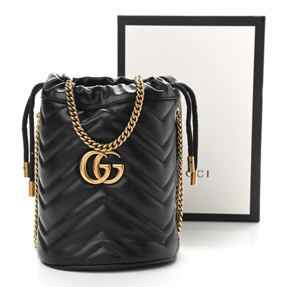 Gucci Calfskin Matelasse Mini GG Marmont 2.0 Bucket Bag Black 12 of 12