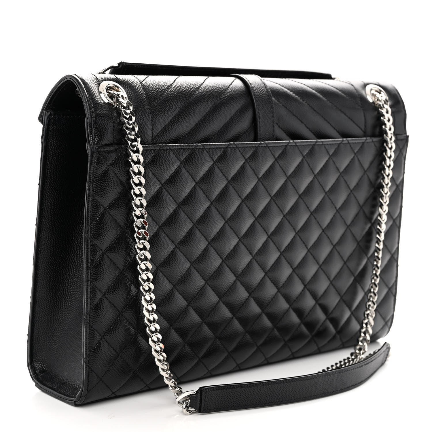 Saint Laurent Grain De Poudre Textured Mixed Matelasse Large Triquilt Monogram Satchel Black 3 of 9