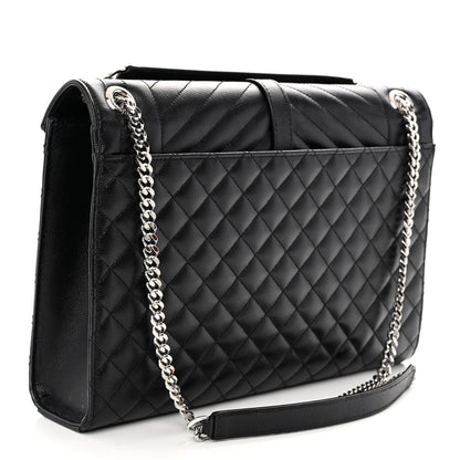 Saint Laurent Grain De Poudre Textured Mixed Matelasse Large Triquilt Monogram Satchel Black 3 of 9