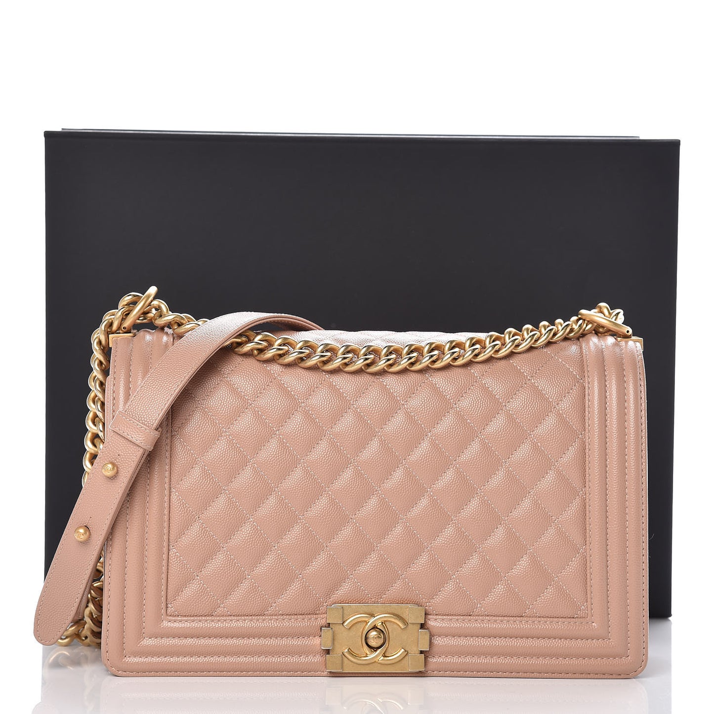 Caviar Quilted New Medium Boy Flap Beige