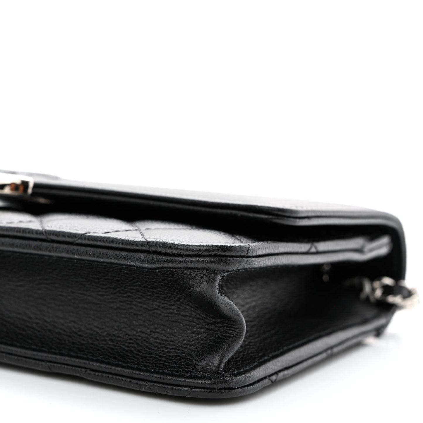 Grained Calfskin Quilted CC Box Wallet On Chain WOC Black