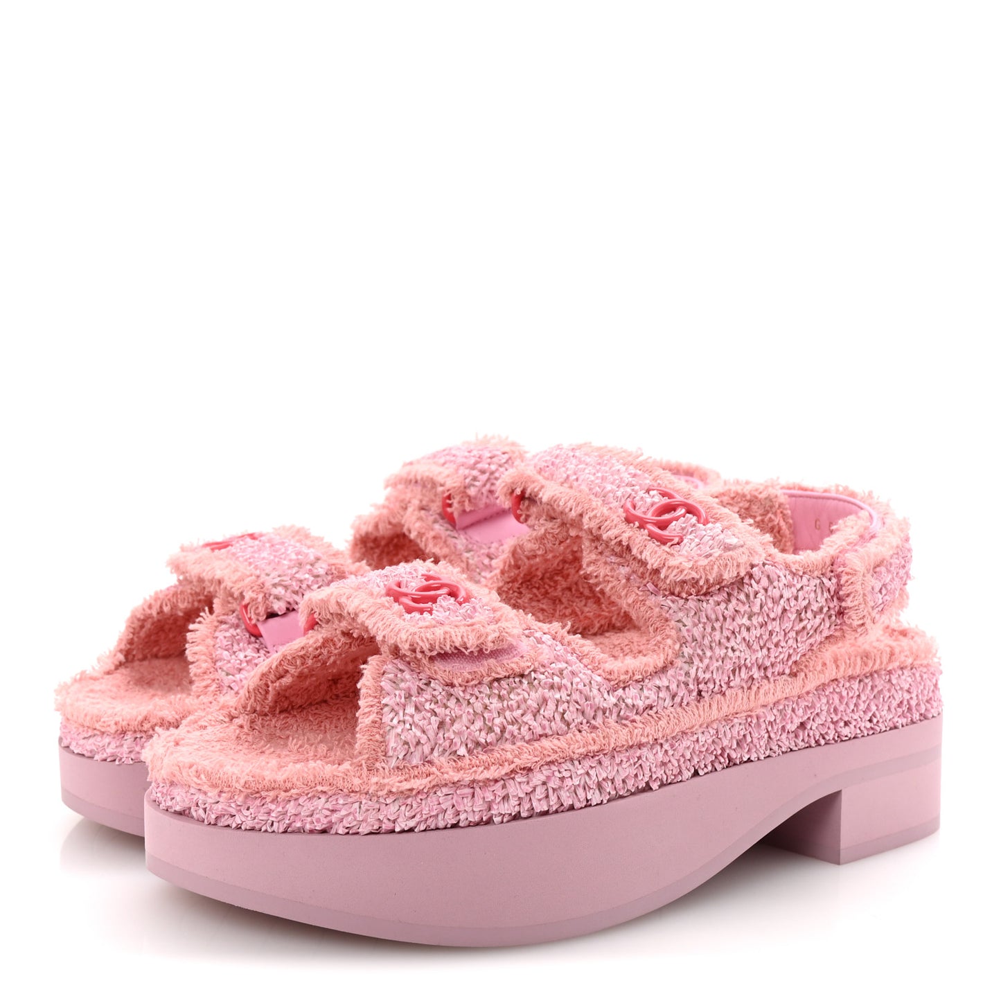 Fabric Terry Cloth Velcro Dad Platform Sandals 37 Light Pink Multicolor