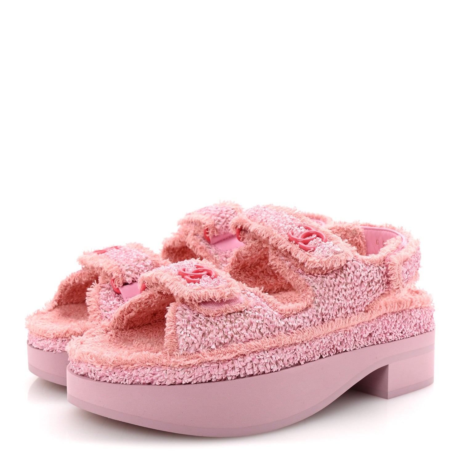 Chanel Fabric Terry Cloth Velcro Dad Platform Sandals 37 Light Pink Multicolor 4 of 10