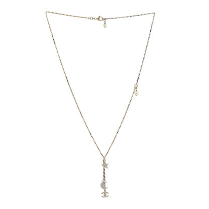 Chanel Crystal Pearl CC Moon Star Drop Necklace Gold 3 of 5