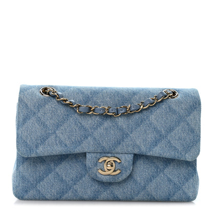 Chanel Printed Denim Quilted Small Double Flap Light Blue 1 of 12
