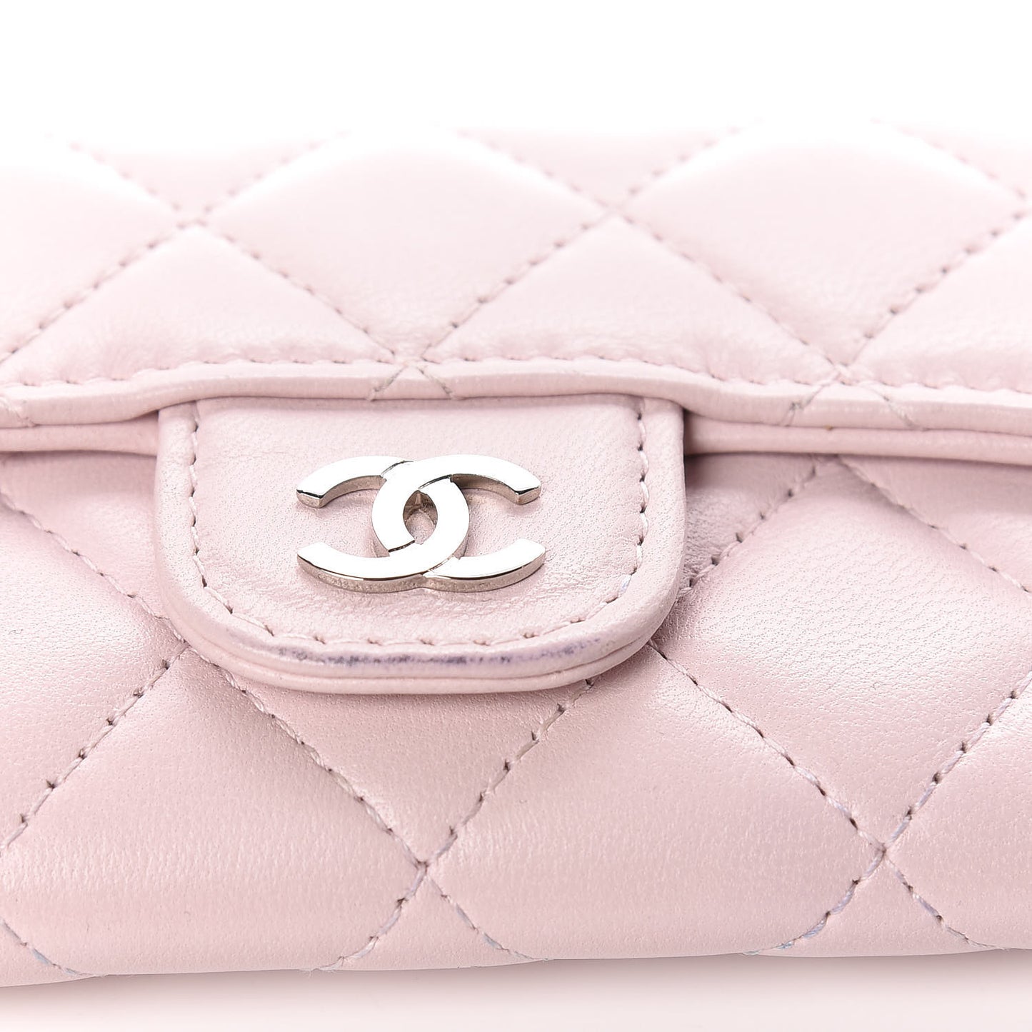 Lambskin Quilted Card Holder Light Pink
