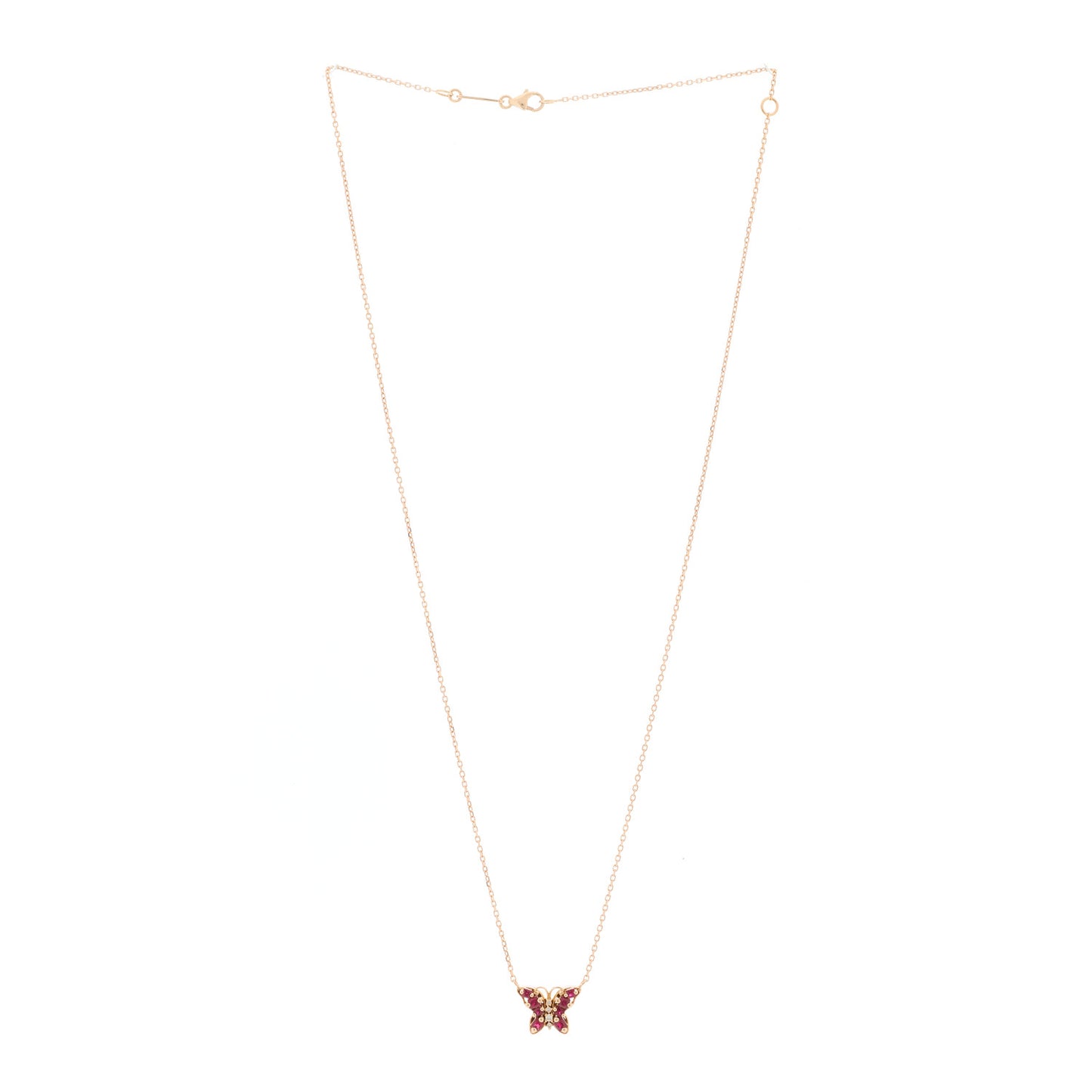 18K Rose Gold Diamond Ruby Mini Butterfly Pendant Necklace