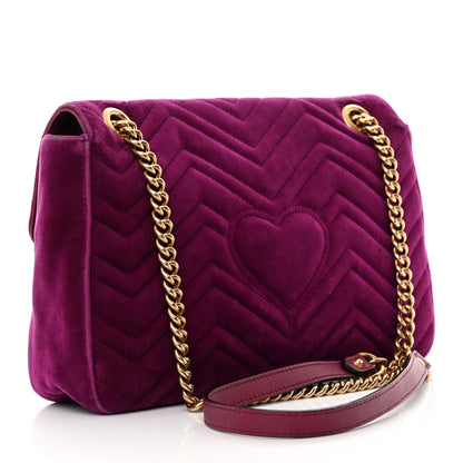Gucci Velvet Matelasse Loved Embroidered Medium GG Marmont Shoulder Bag Fuchsia Violet Cyclamen 3 of 16