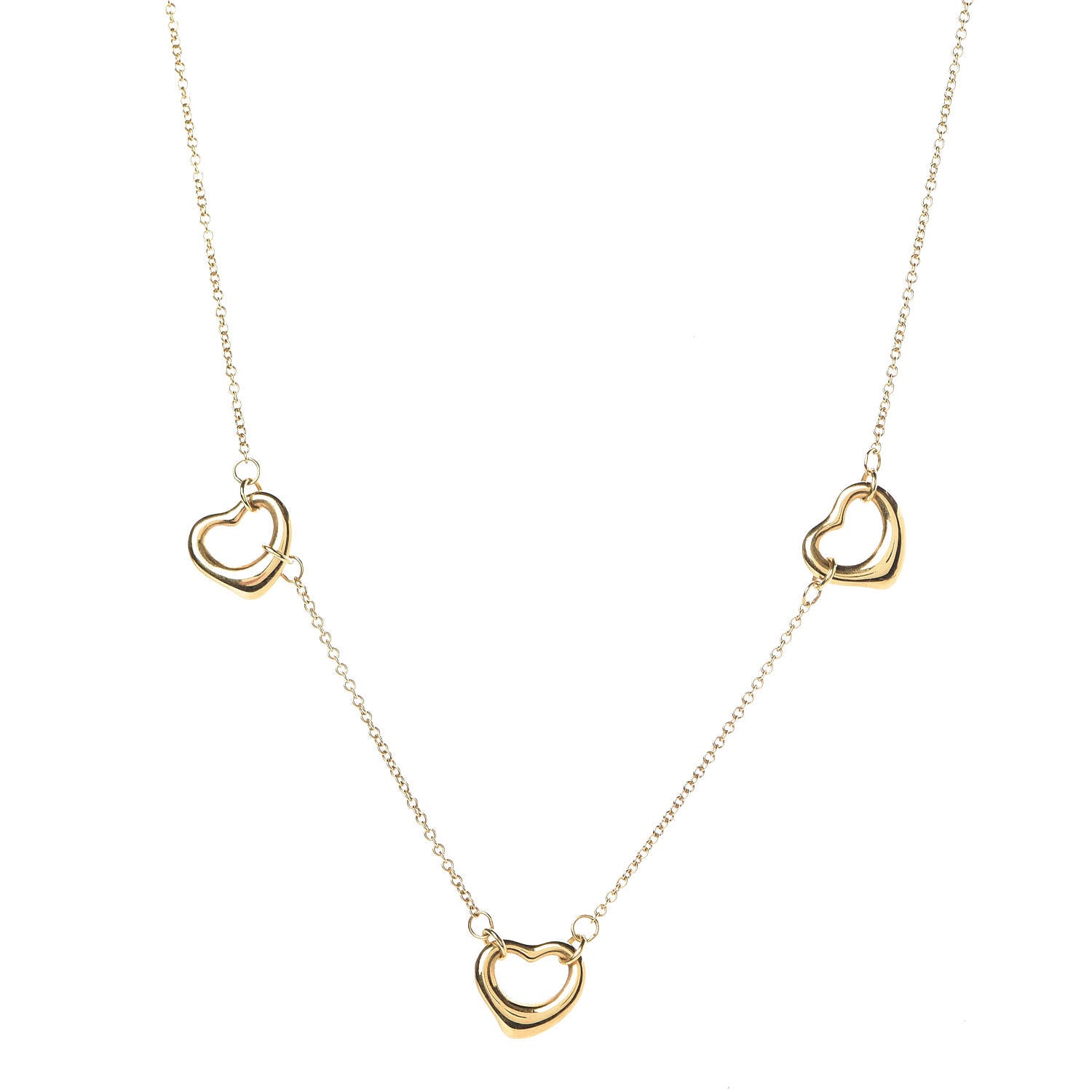 Tiffany 18K Yellow Gold Elsa Peretti 3 Open Heart Station Necklace 1 of 8