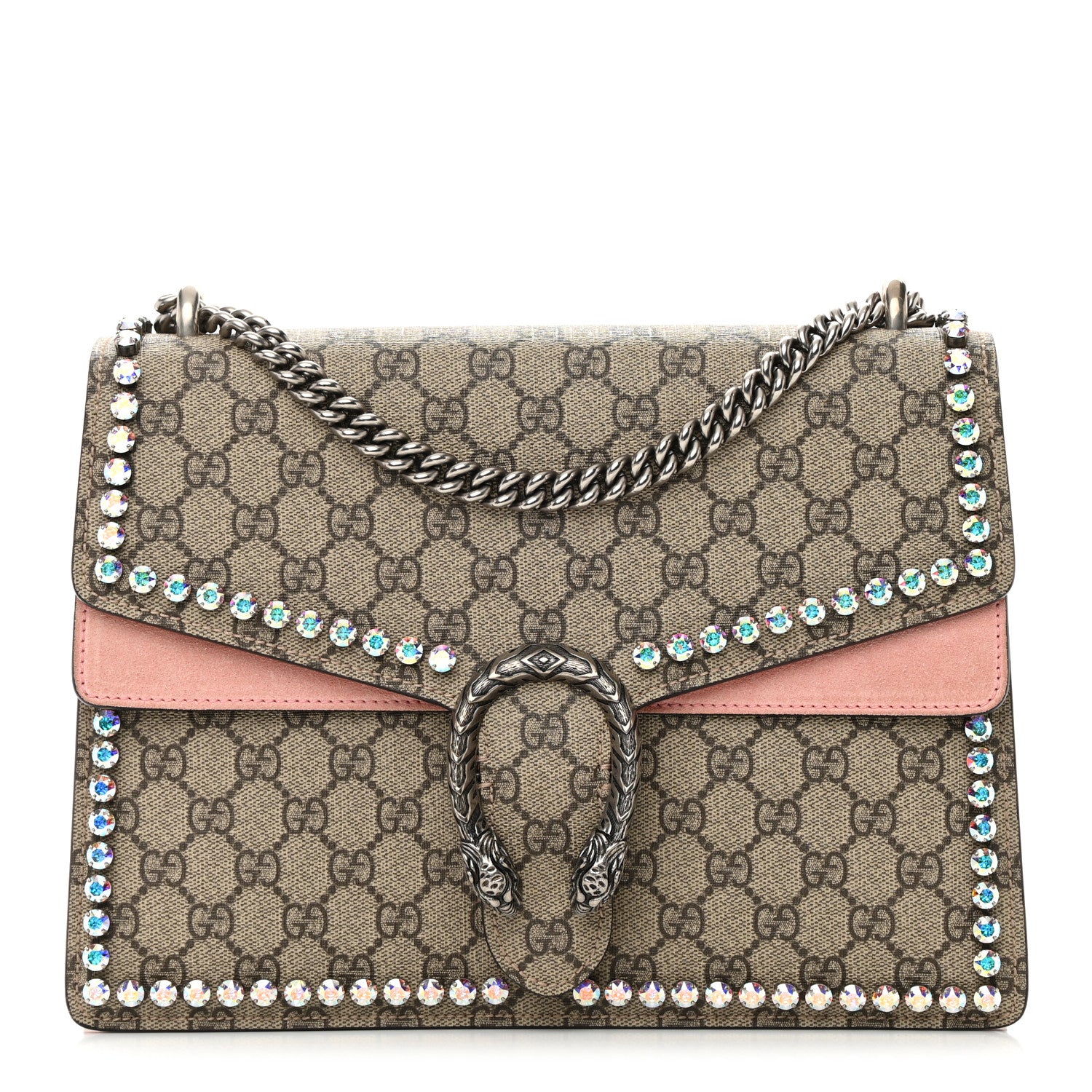 Gucci GG Supreme Monogram Suede Crystal Medium Dionysus Shoulder Bag Beige Ebony Light Peonia 1 of 17