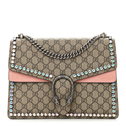 Gucci GG Supreme Monogram Suede Crystal Medium Dionysus Shoulder Bag Beige Ebony Light Peonia 1 of 17
