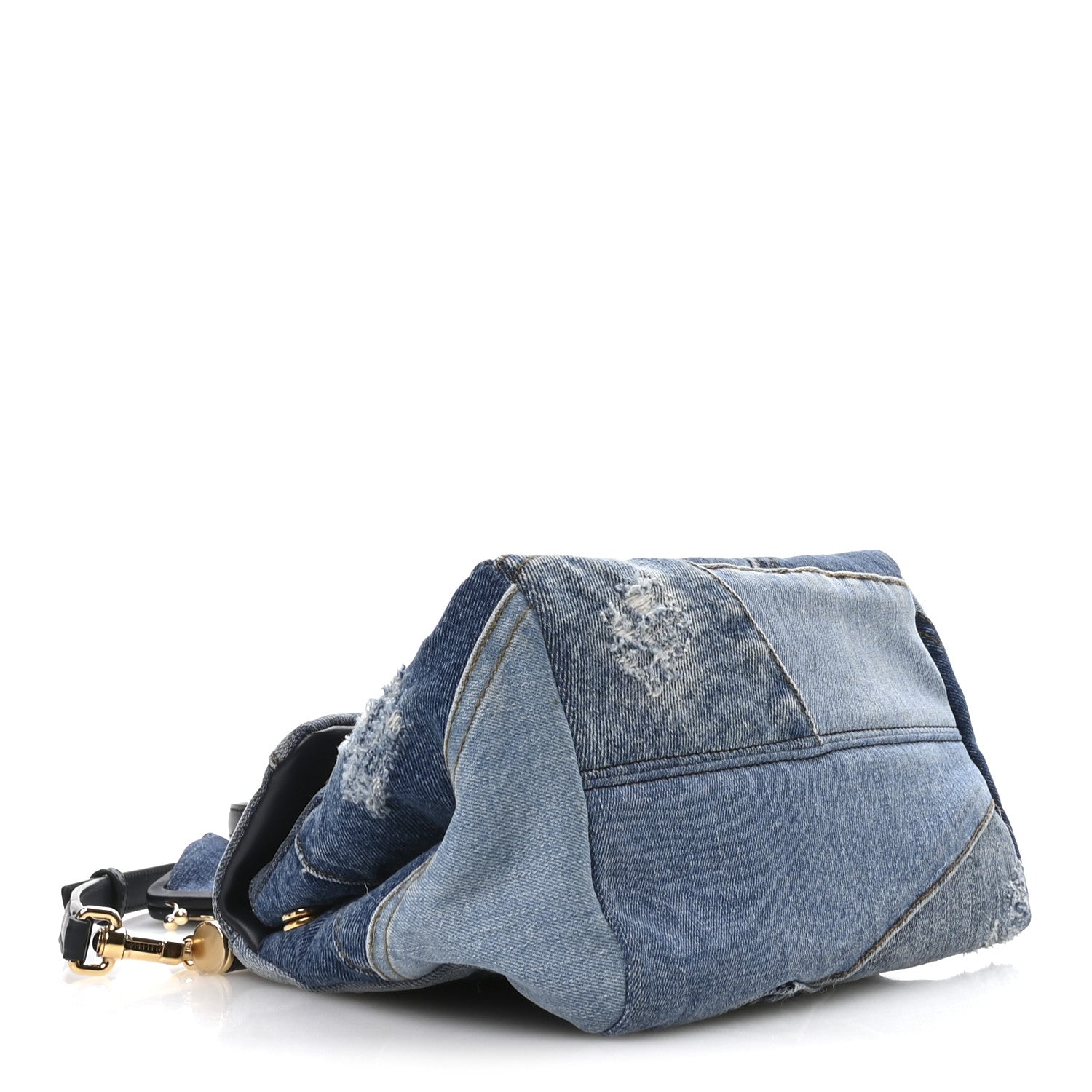 Dolce & Gabbana Calfskin Denim Patchwork Mini Miss Sicily Satchel Blue 4 of 11