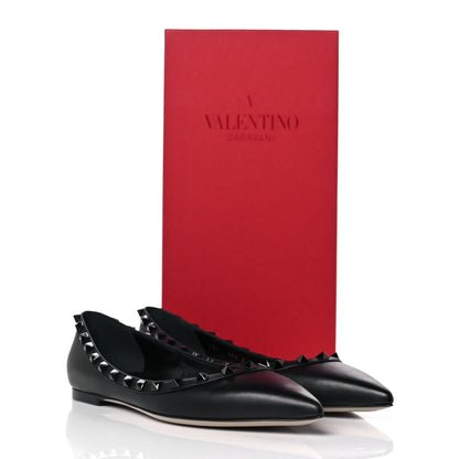 Valentino Garavani Calfskin Lacquered Monochrome Rockstud Ballerina Flats 38.5 Black 10 of 10