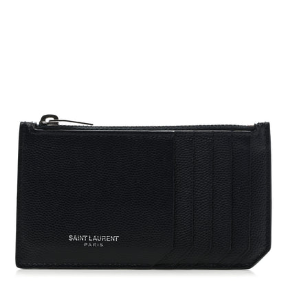Saint Laurent Grained Calfskin 5 Fragments Zip Pouch Card Holder Navy 1 of 6