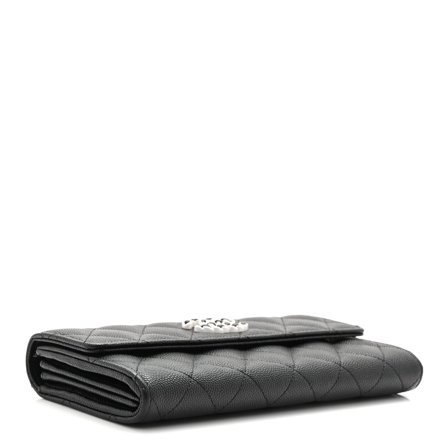 Caviar Quilted Chanel 19 Flap Wallet Black White