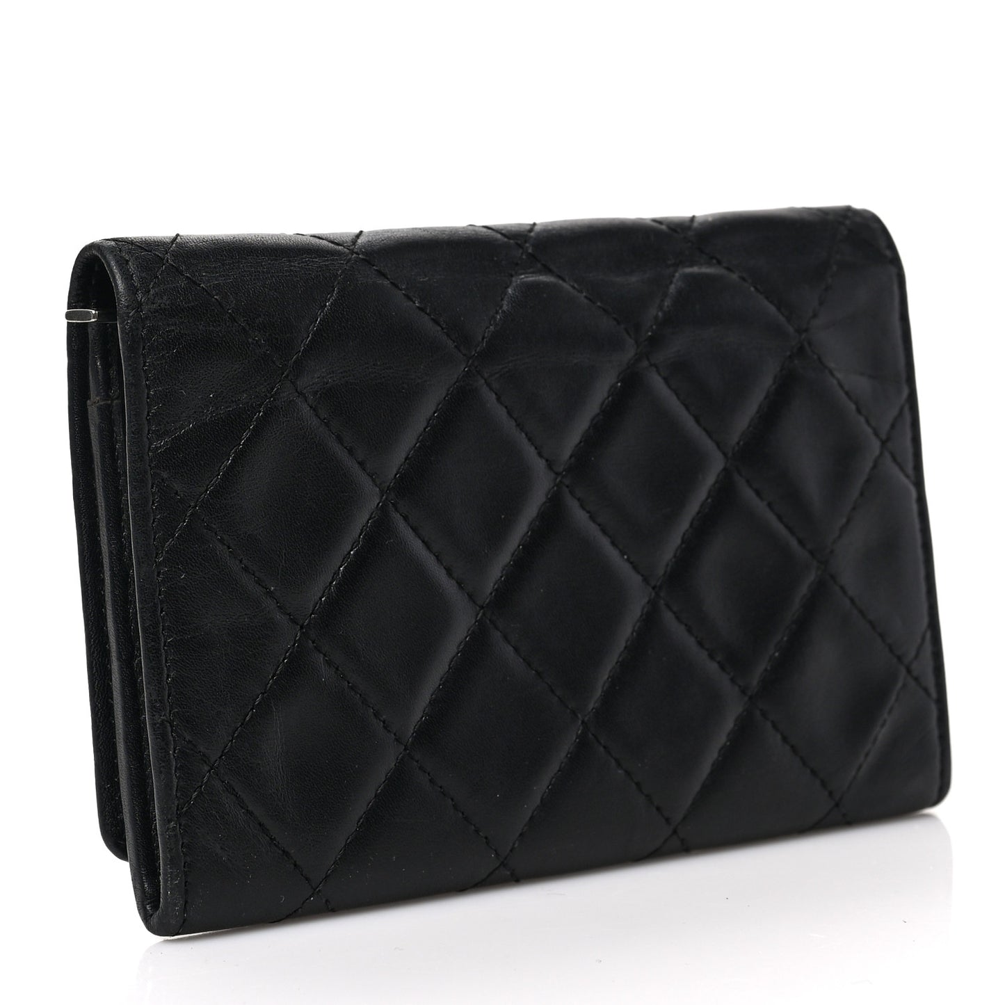 Calfskin Quilted Cambon Flap Wallet Black White