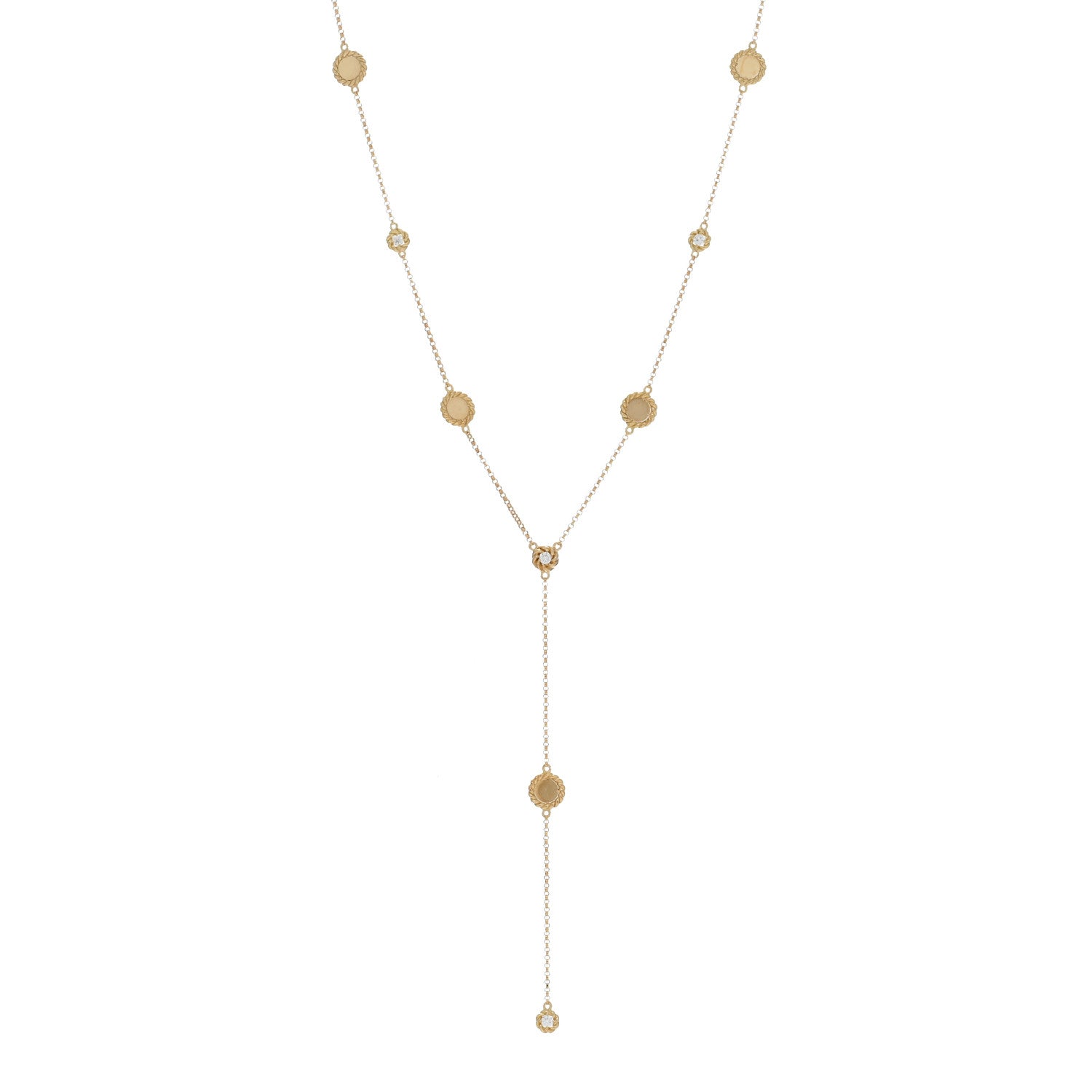 Roberto Coin 18K Yellow Gold Diamond Barocco Braid Y Drop Necklace 1 of 4