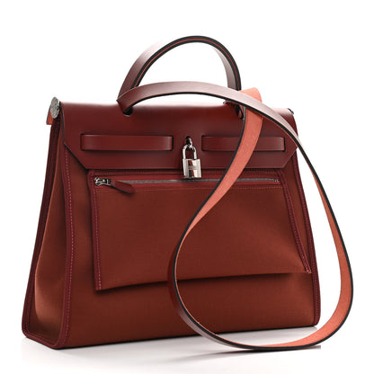 Hermes Vache Hunter Toile Herbag Zip 31 PM Rouge H 4 of 12