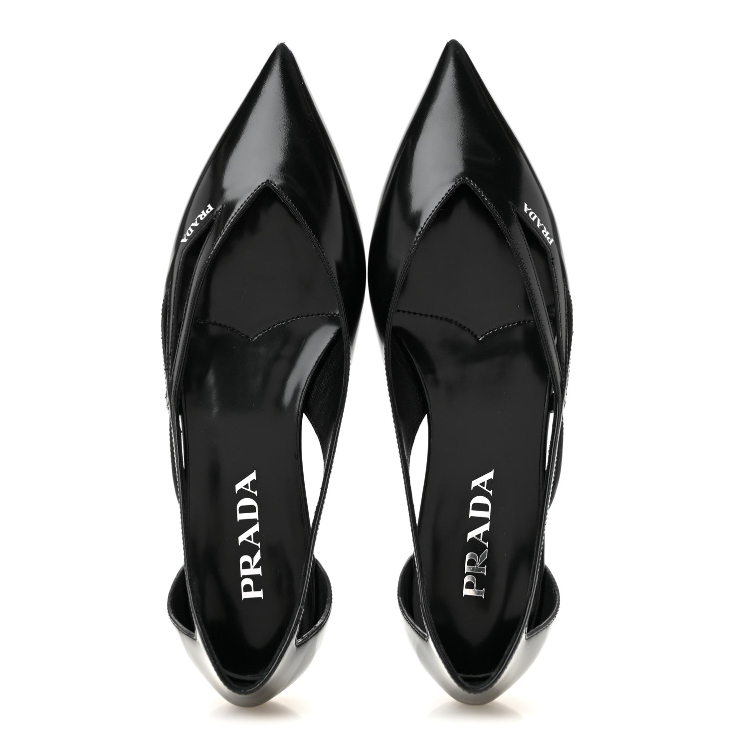 Prada Spazzolato Cut Out Ballerina Flats 37.5 Black 2 of 8