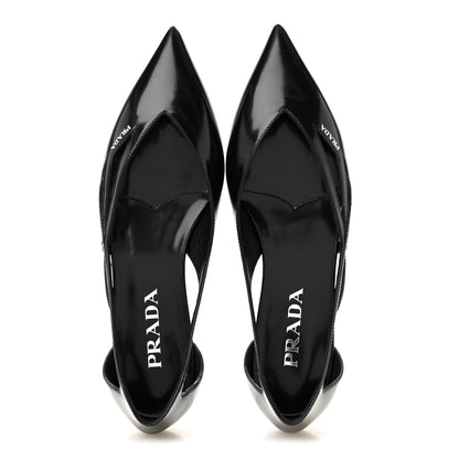 Prada Spazzolato Cut Out Ballerina Flats 37.5 Black 2 of 8