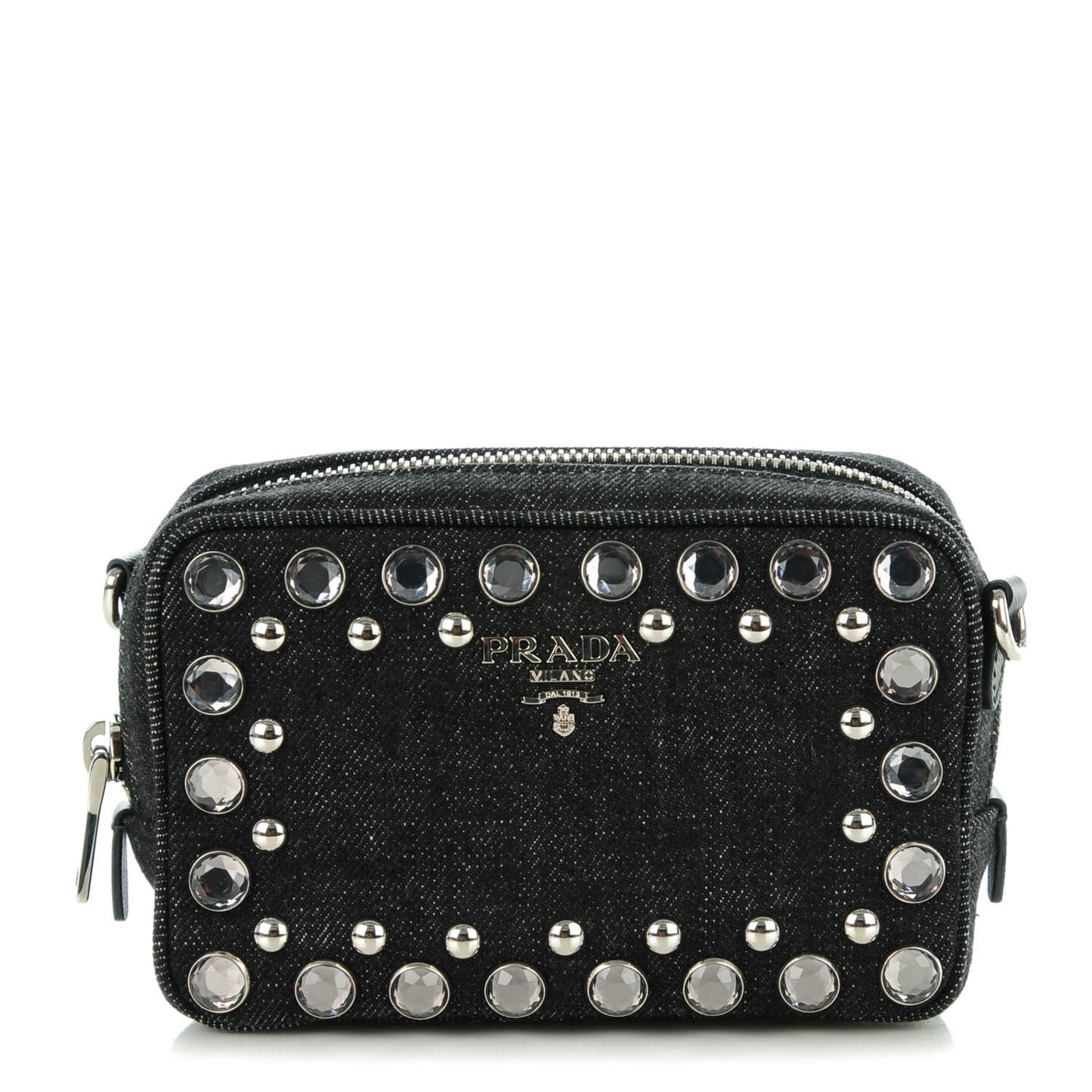 Denim Studded Embellished Mini Camera Crossbody Black
