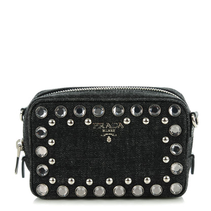 Prada Denim Studded Embellished Mini Camera Crossbody Black 1 of 8