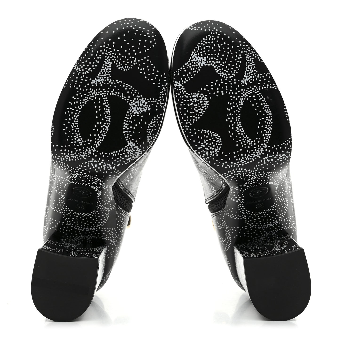 Calfskin Camellia Printed Ankle Boots 38 Black White